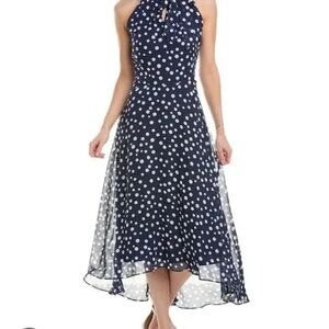 NWT Tahari ASL Navy White Polka Dot Halter Dress Size 8 Midi/Maxi